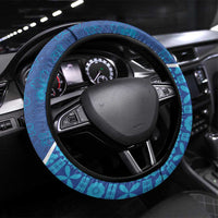 Fiji Day Steering Wheel Cover Fijian Masi Tribal Hibiscus Tattoo and Tapa Pattern LT03 Universal Fit Blue - Polynesian Pride