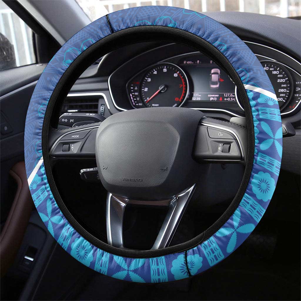 Fiji Day Steering Wheel Cover Fijian Masi Tribal Hibiscus Tattoo and Tapa Pattern LT03 - Polynesian Pride