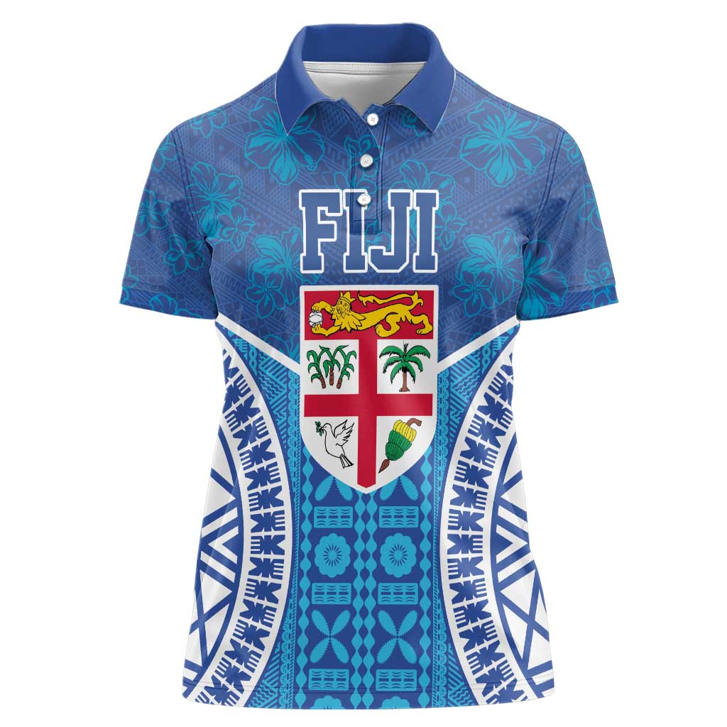 Fiji Day Women Polo Shirt Fijian Masi Tribal Hibiscus Tattoo and Tapa Pattern