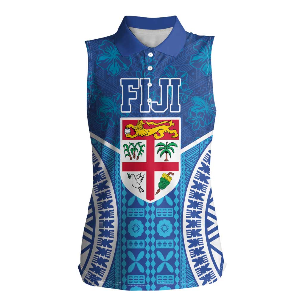 Fiji Day Women Sleeveless Polo Shirt Fijian Masi Tribal Hibiscus Tattoo and Tapa Pattern