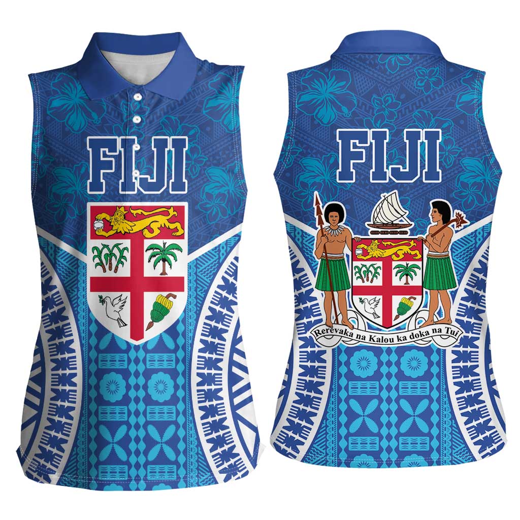 Fiji Day Women Sleeveless Polo Shirt Fijian Masi Tribal Hibiscus Tattoo and Tapa Pattern