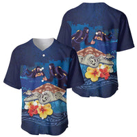 Polynesian Scuba Diving Baseball Jersey Honu with Hibiscus and Plumeria Flower and Tapa Tribal Pattern