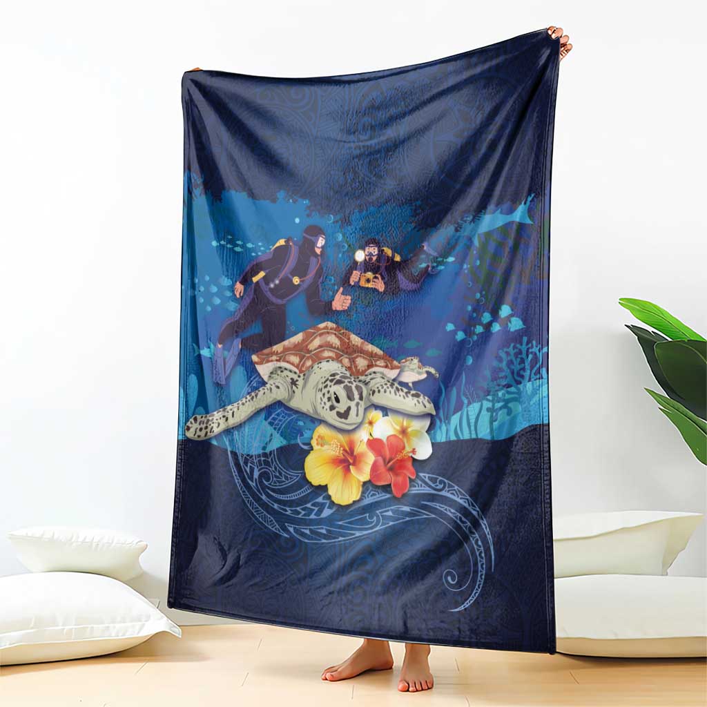 Polynesian Scuba Diving Blanket Honu with Hibiscus and Plumeria Flower and Tapa Tribal Pattern LT03 - Polynesian Pride