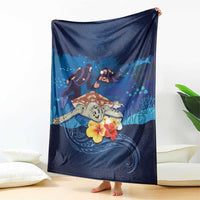 Polynesian Scuba Diving Blanket Honu with Hibiscus and Plumeria Flower and Tapa Tribal Pattern LT03 - Polynesian Pride