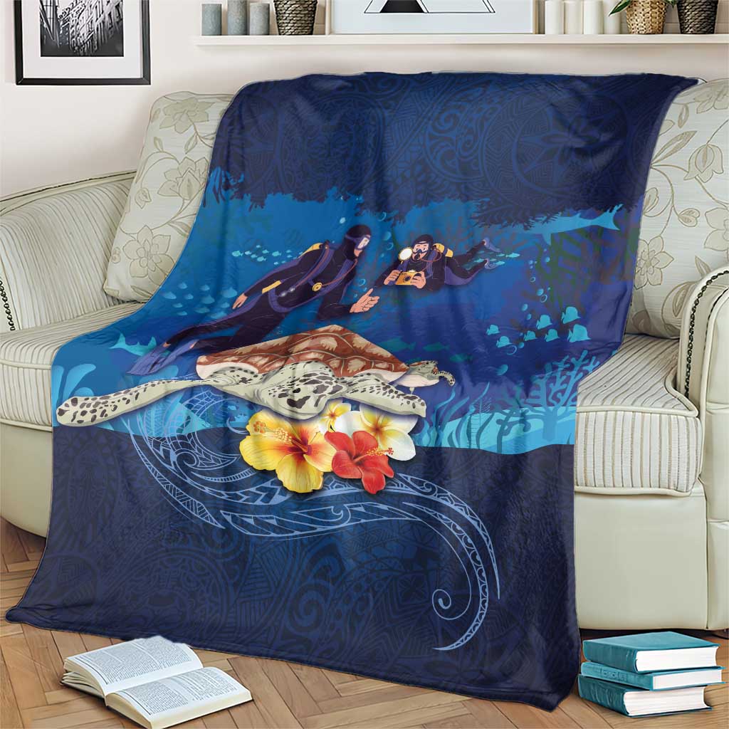 Polynesian Scuba Diving Blanket Honu with Hibiscus and Plumeria Flower and Tapa Tribal Pattern LT03 - Polynesian Pride