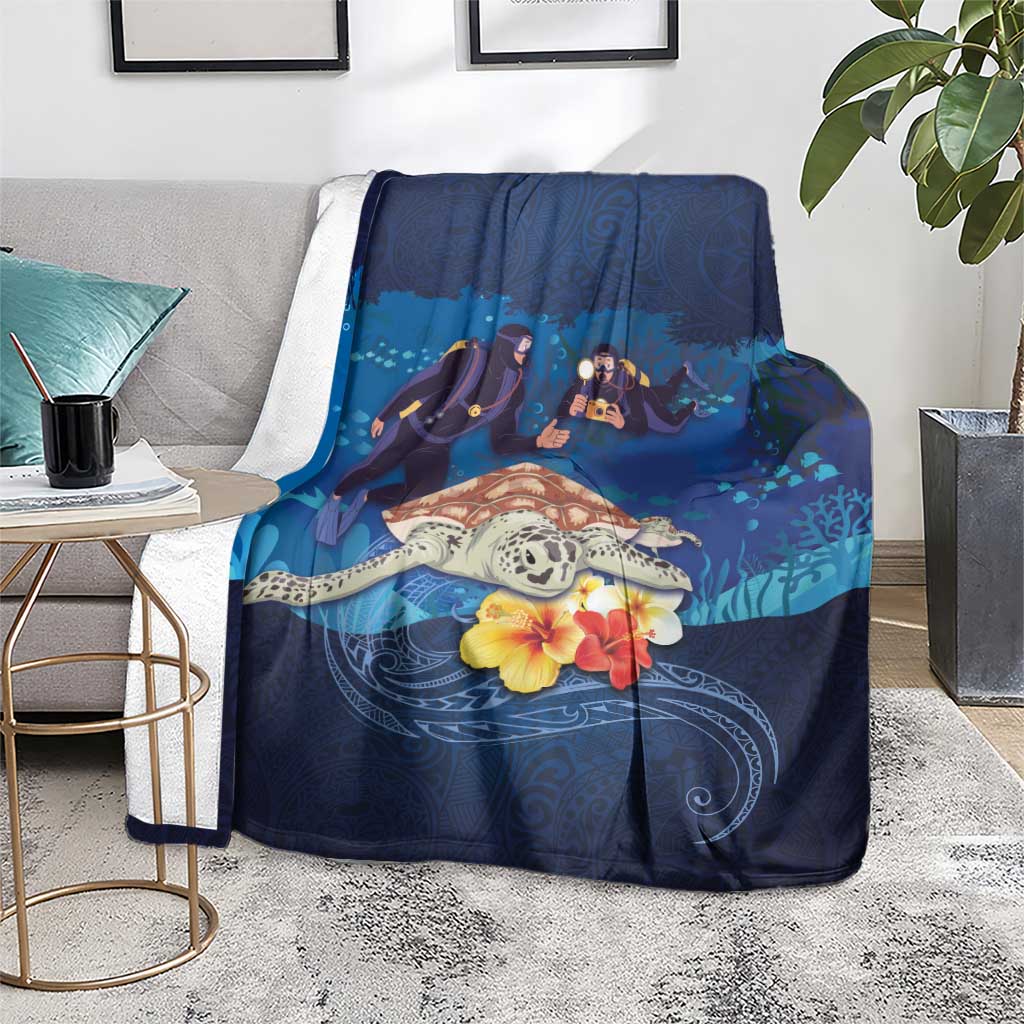 Polynesian Scuba Diving Blanket Honu with Hibiscus and Plumeria Flower and Tapa Tribal Pattern LT03 - Polynesian Pride