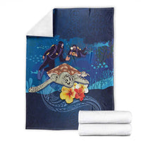 Polynesian Scuba Diving Blanket Honu with Hibiscus and Plumeria Flower and Tapa Tribal Pattern LT03 - Polynesian Pride