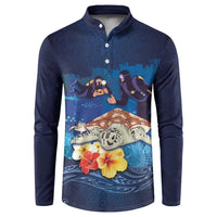 Polynesian Scuba Diving Button Sweatshirt Honu with Hibiscus and Plumeria Flower and Tapa Tribal Pattern