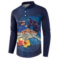 Polynesian Scuba Diving Button Sweatshirt Honu with Hibiscus and Plumeria Flower and Tapa Tribal Pattern