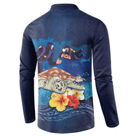 Polynesian Scuba Diving Button Sweatshirt Honu with Hibiscus and Plumeria Flower and Tapa Tribal Pattern