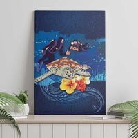 Polynesian Scuba Diving Canvas Wall Art Honu with Hibiscus and Plumeria Flower and Tapa Tribal Pattern LT03 - Polynesian Pride