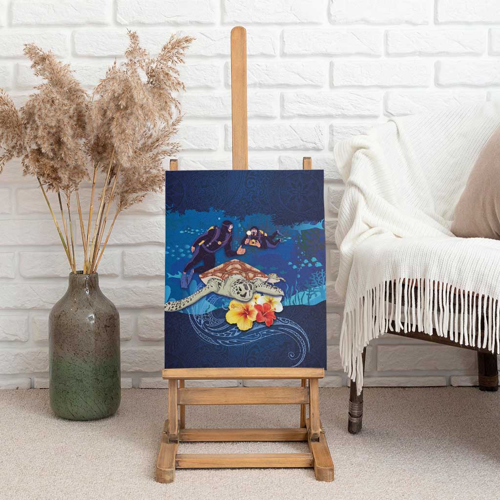 Polynesian Scuba Diving Canvas Wall Art Honu with Hibiscus and Plumeria Flower and Tapa Tribal Pattern LT03 - Polynesian Pride