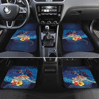 Polynesian Scuba Diving Car Mats Honu with Hibiscus and Plumeria Flower and Tapa Tribal Pattern LT03 Set 4pcs Blue - Polynesian Pride