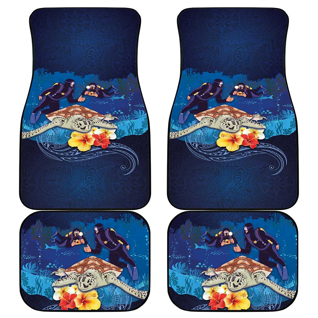 Polynesian Scuba Diving Car Mats Honu with Hibiscus and Plumeria Flower and Tapa Tribal Pattern LT03 - Polynesian Pride