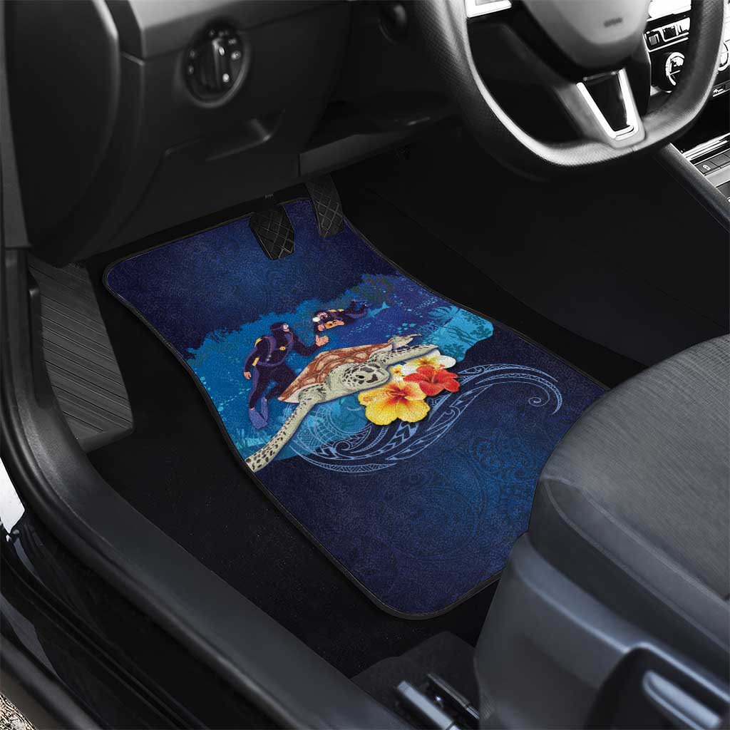 Polynesian Scuba Diving Car Mats Honu with Hibiscus and Plumeria Flower and Tapa Tribal Pattern LT03 - Polynesian Pride