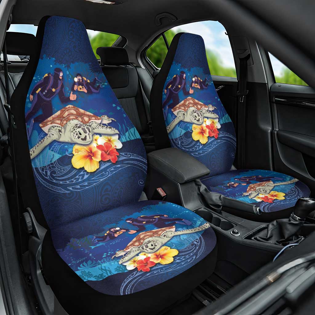 Polynesian Scuba Diving Car Seat Cover Honu with Hibiscus and Plumeria Flower and Tapa Tribal Pattern