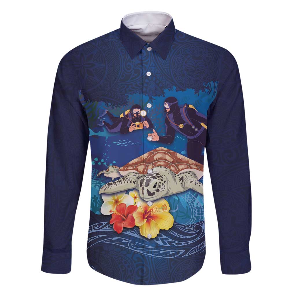 Polynesian Scuba Diving Family Matching Tank Maxi Dress and Hawaiian Shirt Honu with Hibiscus and Plumeria Flower and Tapa Tribal Pattern