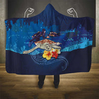 Polynesian Scuba Diving Hooded Blanket Honu with Hibiscus and Plumeria Flower and Tapa Tribal Pattern LT03 - Polynesian Pride