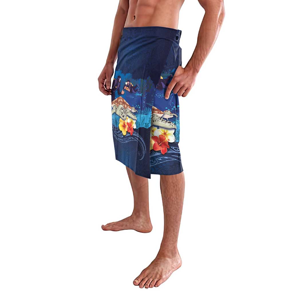 Polynesian Scuba Diving Lavalava Honu with Hibiscus and Plumeria Flower and Tapa Tribal Pattern LT03 - Polynesian Pride