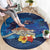 Polynesian Scuba Diving Round Carpet Honu with Hibiscus and Plumeria Flower and Tapa Tribal Pattern