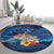 Polynesian Scuba Diving Round Carpet Honu with Hibiscus and Plumeria Flower and Tapa Tribal Pattern