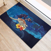 Polynesian Scuba Diving Rubber Doormat Honu with Hibiscus and Plumeria Flower and Tapa Tribal Pattern
