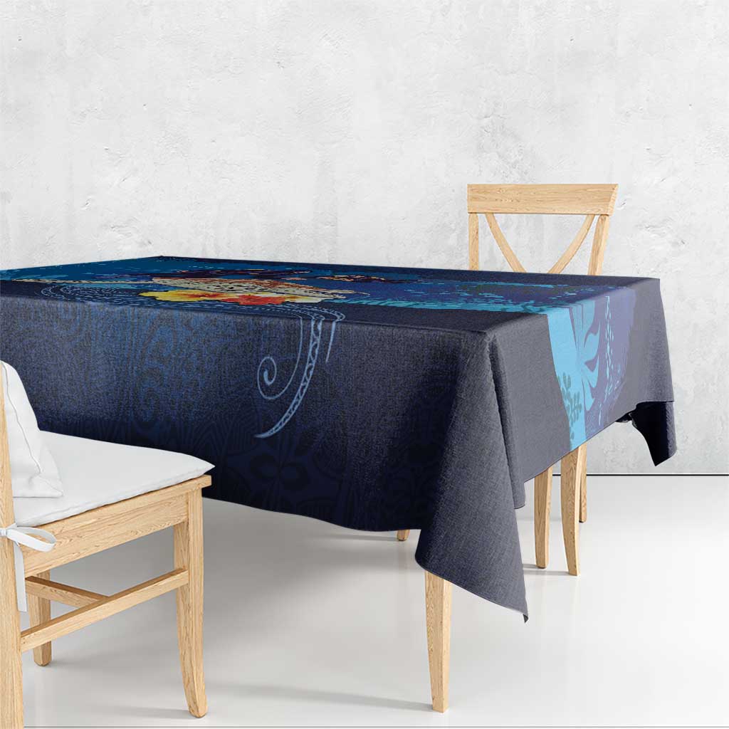 Polynesian Scuba Diving Tablecloth Honu with Hibiscus and Plumeria Flower and Tapa Tribal Pattern LT03 - Polynesian Pride