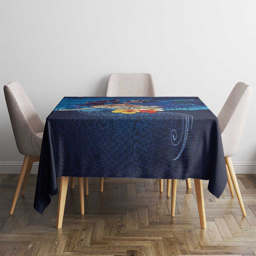 Polynesian Scuba Diving Tablecloth Honu with Hibiscus and Plumeria Flower and Tapa Tribal Pattern LT03 - Polynesian Pride