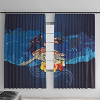 Polynesian Scuba Diving Window Curtain Honu with Hibiscus and Plumeria Flower and Tapa Tribal Pattern LT03 With Hooks Blue - Polynesian Pride