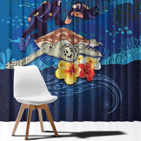Polynesian Scuba Diving Window Curtain Honu with Hibiscus and Plumeria Flower and Tapa Tribal Pattern LT03 - Polynesian Pride