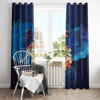 Polynesian Scuba Diving Window Curtain Honu with Hibiscus and Plumeria Flower and Tapa Tribal Pattern LT03 - Polynesian Pride