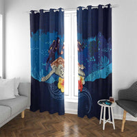 Polynesian Scuba Diving Window Curtain Honu with Hibiscus and Plumeria Flower and Tapa Tribal Pattern LT03 With Grommets Blue - Polynesian Pride