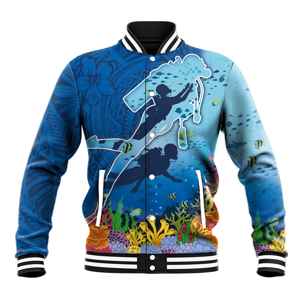 Polynesian Scuba Diving Baseball Jacket Beauty Corals with Underwater and Polynesian Pattern LT03 Unisex Blue - Polynesian Pride