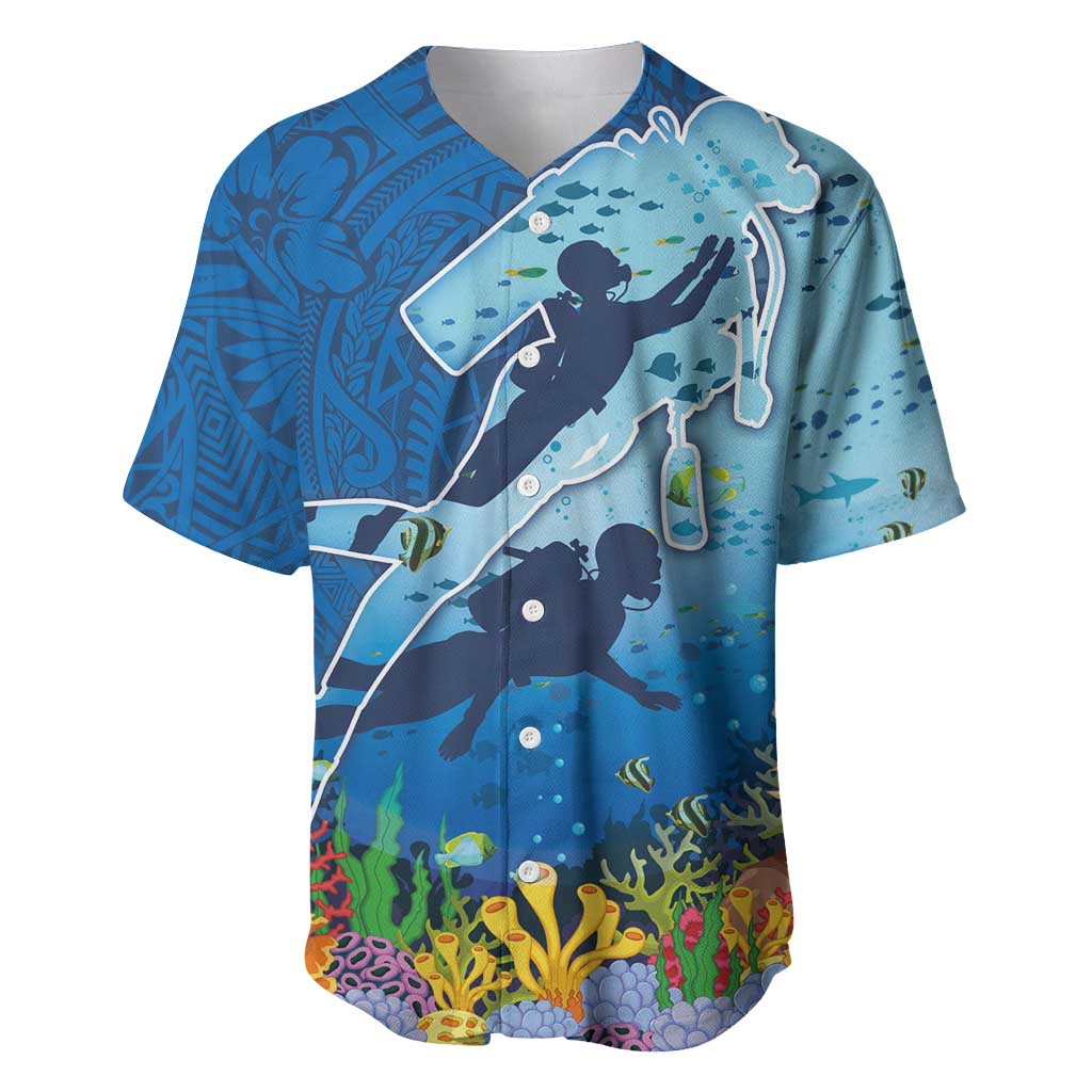 Polynesian Scuba Diving Baseball Jersey Beauty Corals with Underwater and Polynesian Pattern