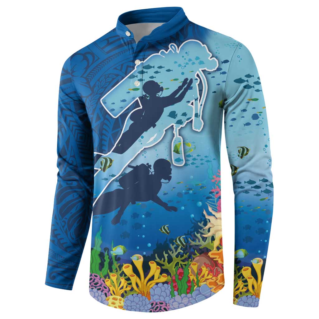 Polynesian Scuba Diving Button Sweatshirt Beauty Corals with Underwater and Polynesian Pattern LT03 - Polynesian Pride