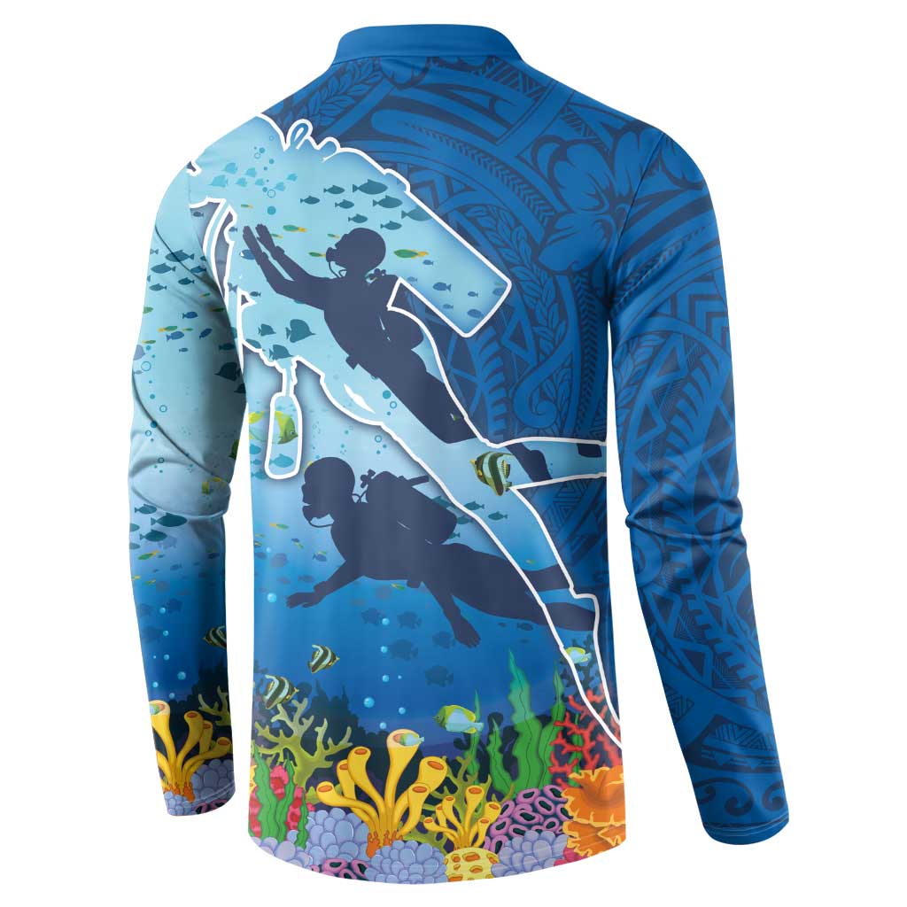 Polynesian Scuba Diving Button Sweatshirt Beauty Corals with Underwater and Polynesian Pattern LT03 - Polynesian Pride