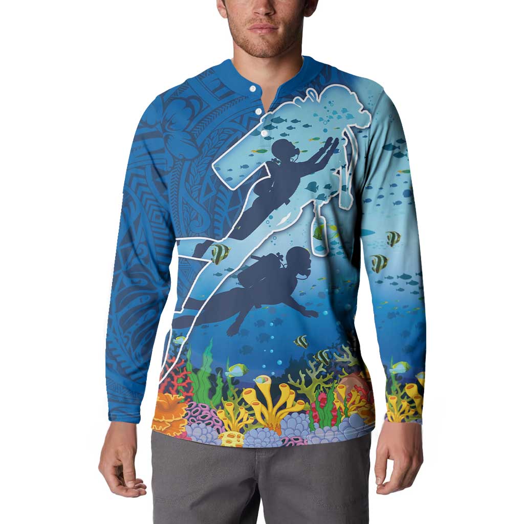 Polynesian Scuba Diving Button Sweatshirt Beauty Corals with Underwater and Polynesian Pattern LT03 - Polynesian Pride