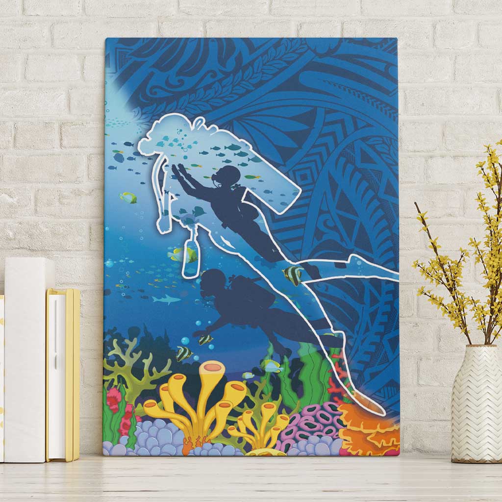 Polynesian Scuba Diving Canvas Wall Art Beauty Corals with Underwater and Polynesian Pattern LT03 Without Frame Blue - Polynesian Pride