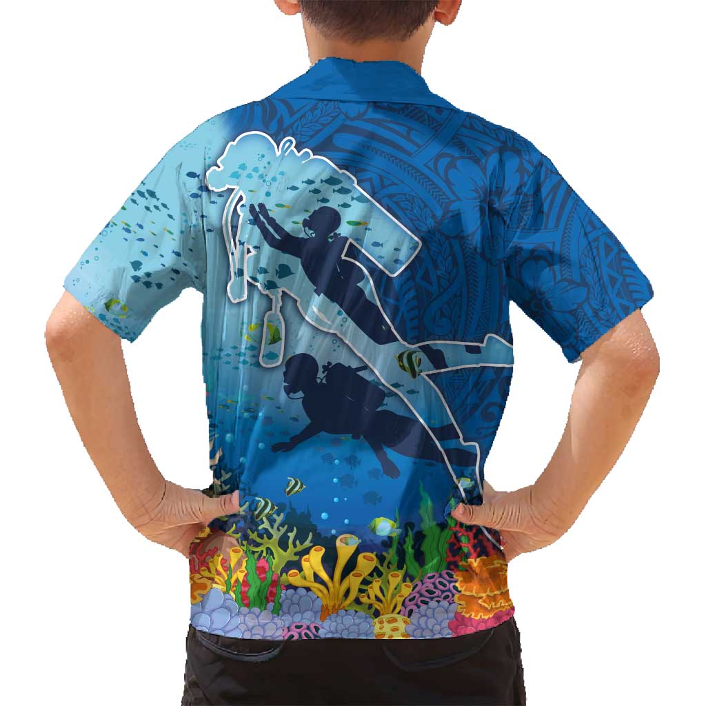 Polynesian Scuba Diving Family Matching Summer Maxi Dress and Hawaiian Shirt Beauty Corals with Underwater and Polynesian Pattern LT03 - Polynesian Pride