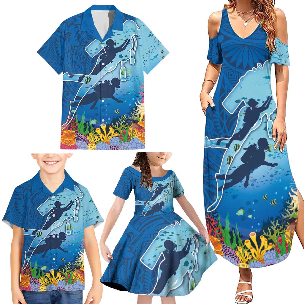 Polynesian Scuba Diving Family Matching Summer Maxi Dress and Hawaiian Shirt Beauty Corals with Underwater and Polynesian Pattern LT03 - Polynesian Pride