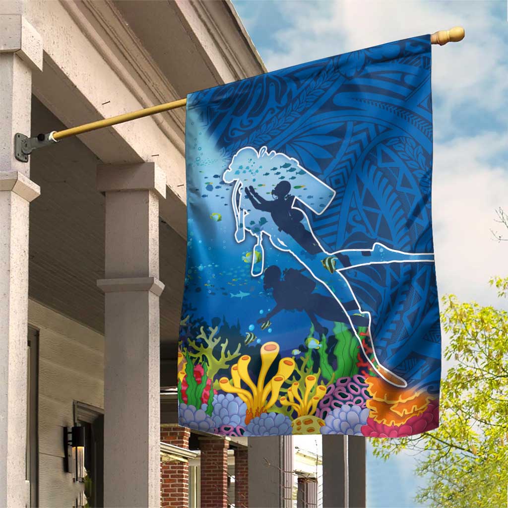 Polynesian Scuba Diving Garden Flag Beauty Corals with Underwater and Polynesian Pattern LT03 House Flag Blue - Polynesian Pride
