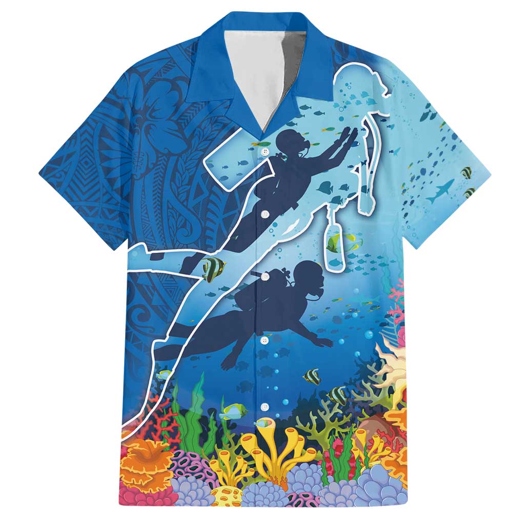 Polynesian Scuba Diving Hawaiian Shirt Beauty Corals with Underwater and Polynesian Pattern LT03 Blue - Polynesian Pride