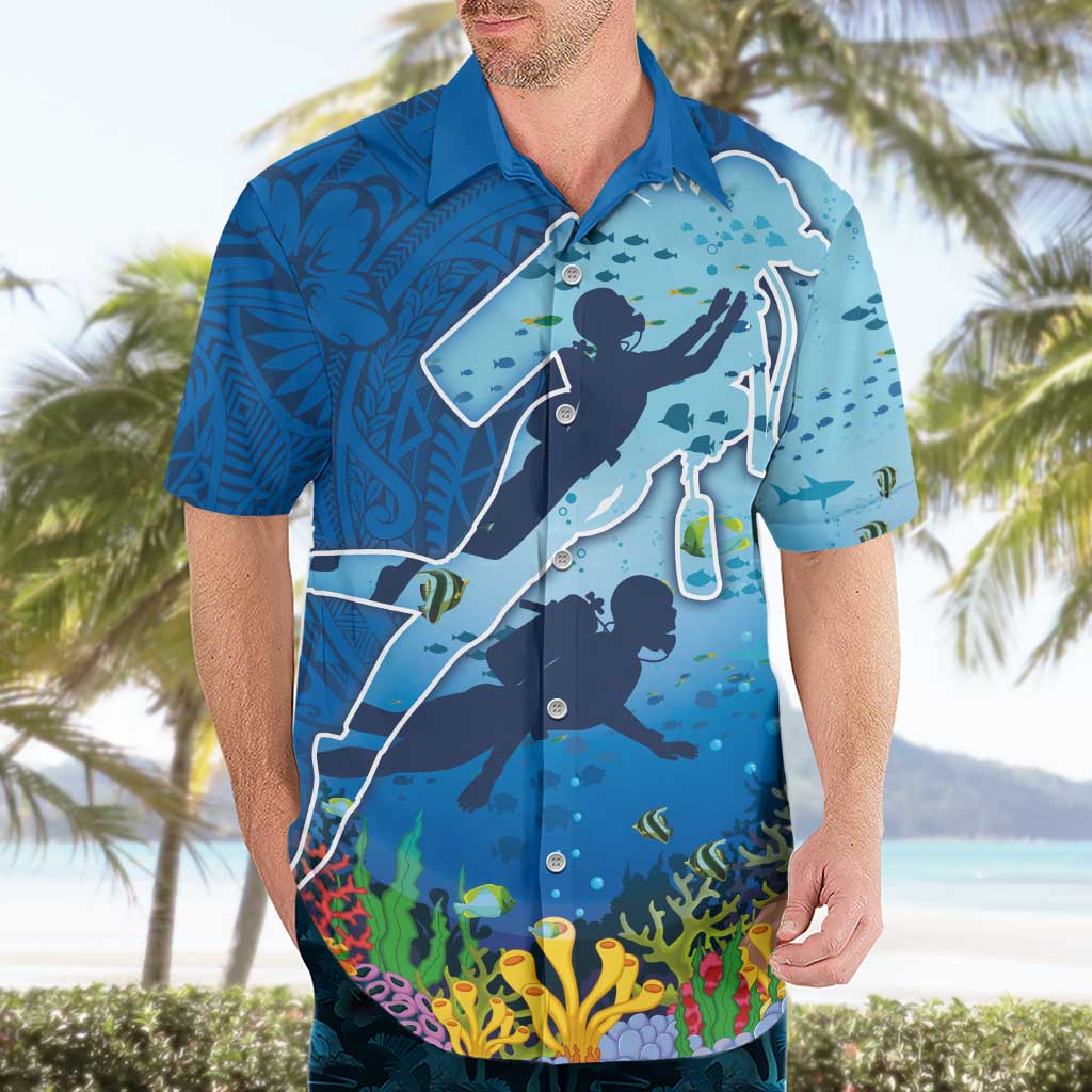 Polynesian Scuba Diving Hawaiian Shirt Beauty Corals with Underwater and Polynesian Pattern LT03 - Polynesian Pride