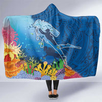 Polynesian Scuba Diving Hooded Blanket Beauty Corals with Underwater and Polynesian Pattern LT03 One Size Blue - Polynesian Pride
