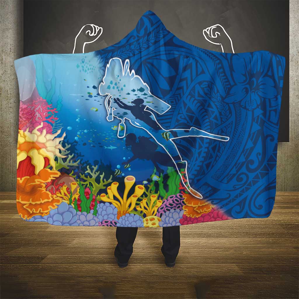Polynesian Scuba Diving Hooded Blanket Beauty Corals with Underwater and Polynesian Pattern LT03 - Polynesian Pride