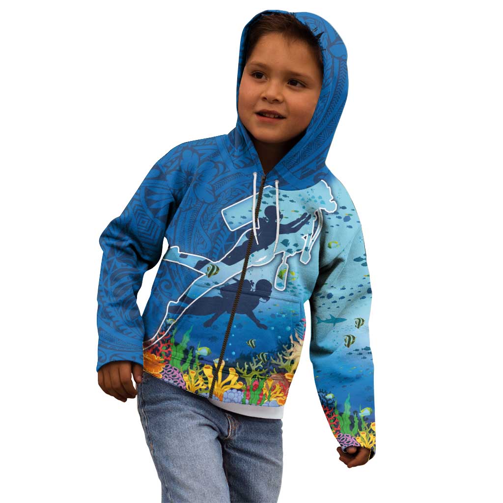 Polynesian Scuba Diving Kid Hoodie Beauty Corals with Underwater and Polynesian Pattern