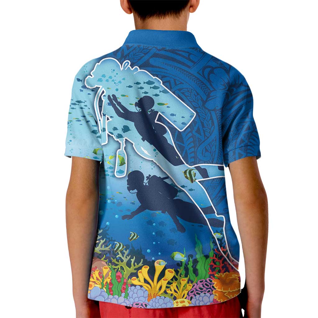 Polynesian Scuba Diving Kid Polo Shirt Beauty Corals with Underwater and Polynesian Pattern