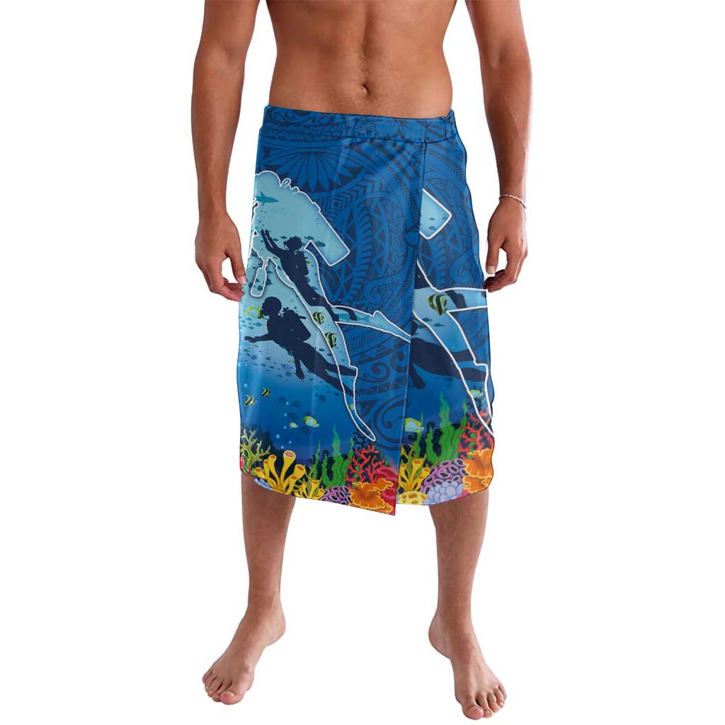 Polynesian Scuba Diving Lavalava Beauty Corals with Underwater and Polynesian Pattern LT03 Blue - Polynesian Pride