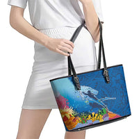 Polynesian Scuba Diving Leather Tote Bag Beauty Corals with Underwater and Polynesian Pattern LT03 - Polynesian Pride