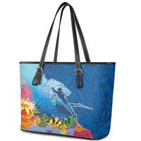 Polynesian Scuba Diving Leather Tote Bag Beauty Corals with Underwater and Polynesian Pattern LT03 - Polynesian Pride